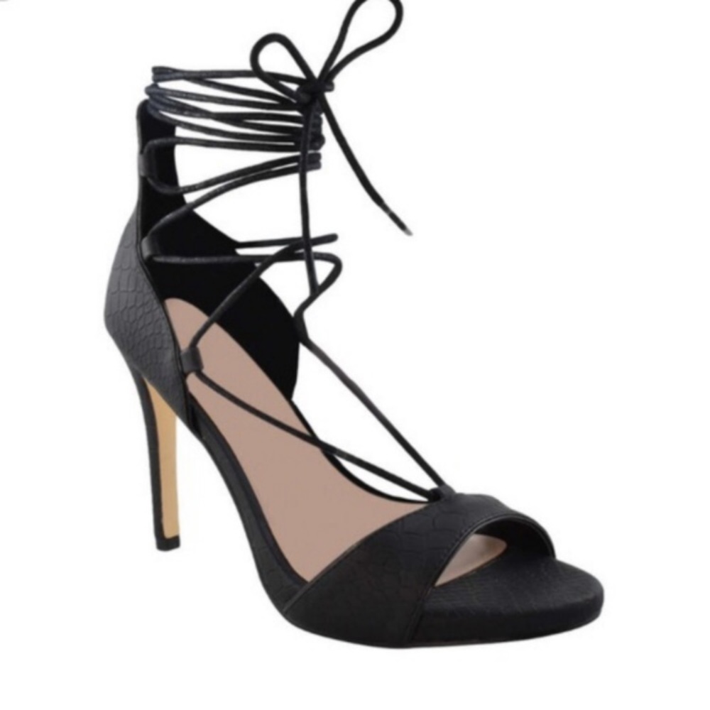 Black snake skin high heels women size 9